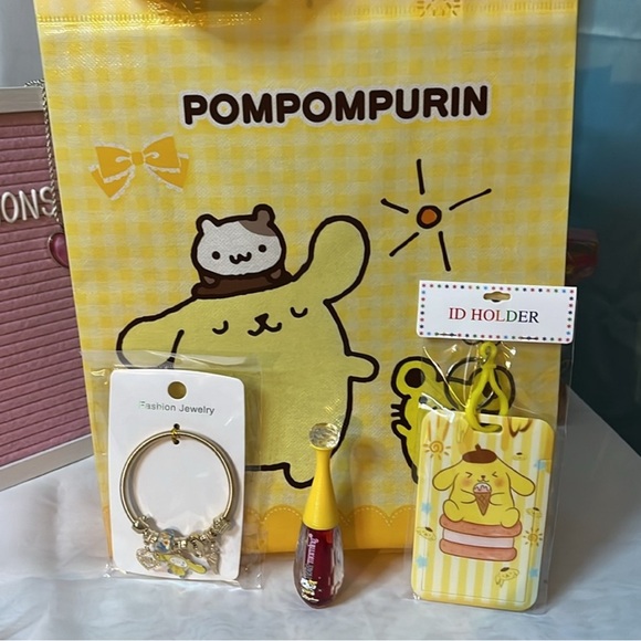Other - Pompompurin Gift Set- Gift Bag 10x19, Yellow ID Holder, Lip Gloss &Keychain New